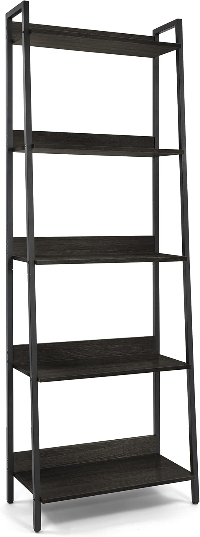 CAPHAUS 5 Tier Ladder Bookshelf, 24 Inch Width Free Standing Shelf, Bookcase Shelf Storage Rack Organizer, Industrial Book Shelves for Home Office, Living Room, Kitchen, Black Wooden Shelves-NeatNest