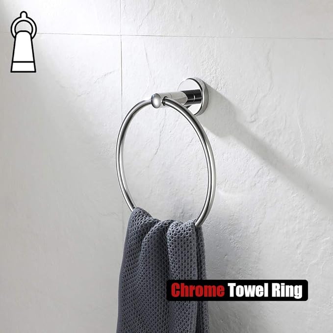 JQK Chrome Towel Ring, 304 Stainless Steel Hand Towel Holder for Bathroom, Polished Finish Wall Mount, TR130-CH
