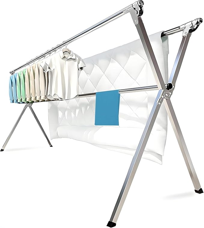 Clothes Drying Rack Folding Indoor Outdoor, Foldable Portable Laundry Drying Rack, Heavy Duty Laundry Hanger Dryer Rack with 20 Hooks (79.55'')-NeatNest