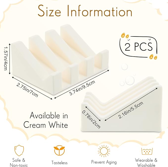 Cunhill 2 Pieces Silicone Soap Dish Self Draining Soap Dish Shower Waterfall Bar Soap Holder Tray with Drain Soap Saver for Kitchen Bathroom Accessories (Cream White)-NeatNest