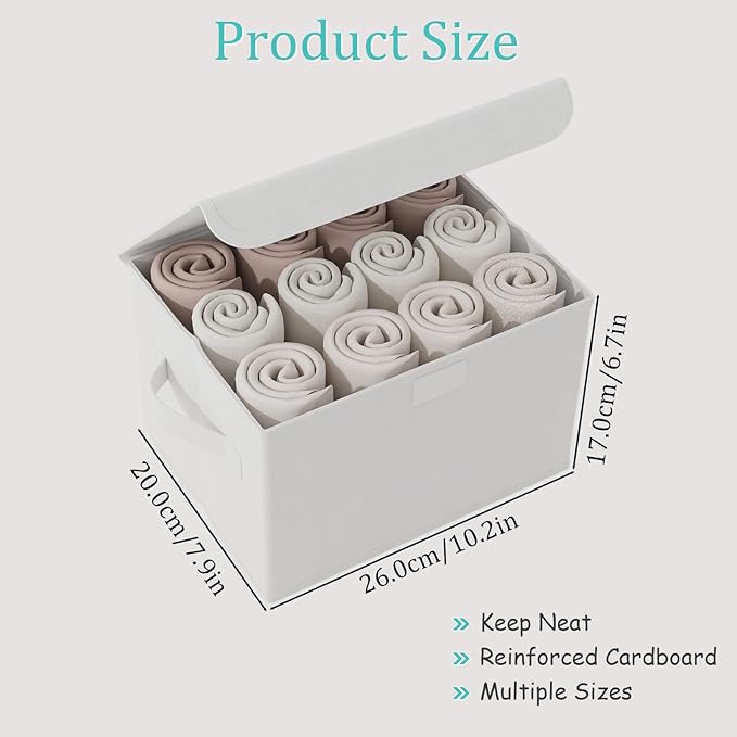 Fabric Storage Bin with Lid, Closet Boxes with Cover, Collapsible Stackable Organizer Basket with 2 Handles, for Home and Bedroom, 4 Pack, White, 10.2 x 7.9 x 6.7 In, XSNY12WS-4-NeatNest