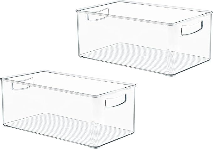 Hudgan 2 Pack Deep Freezer Organizer Bins, Straight Side Stackable Chest Freezer Storage Bins, Pantry organizers and Storage, Food-Grade Plastic