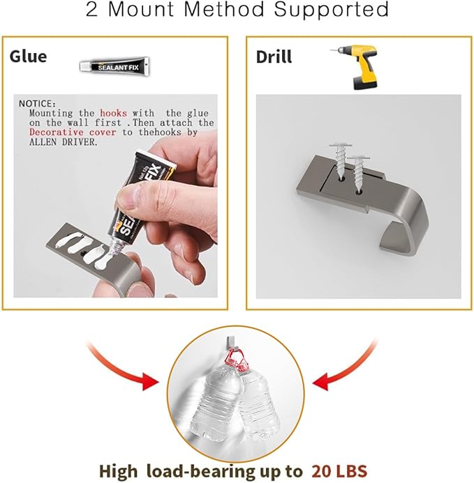 BESy Clothes Hook Single Towel Hooks for Bathroom Kitchen Garage Square Style Robe Hooks Coat and Hat Hook, Self Adhesive with Glue or Wall Mounted with Screws, Stainless Steel,Brushed Nickel-NeatNest