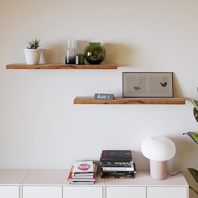 BATODA Set of 2 36" Wood Floating Shelves Wall Mounted – Rustic Farmhouse Wooden Wall Storage Shelf for Bedroom, Kitchen, Home Décor - Brackets and Shelving Hardware Included (Acacia, 36inch)-NeatNest