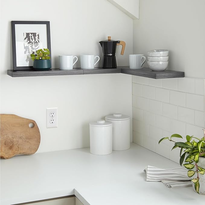 BAYKA Floating Shelves for Wall, Wall Mounted Rustic Wood Shelves for Bathroom, Bedroom, Living Room, Kitchen,Small Hanging Shelf for Books/Storage/Room Decor (Grey, Set of 3, 15.7in)-NeatNest