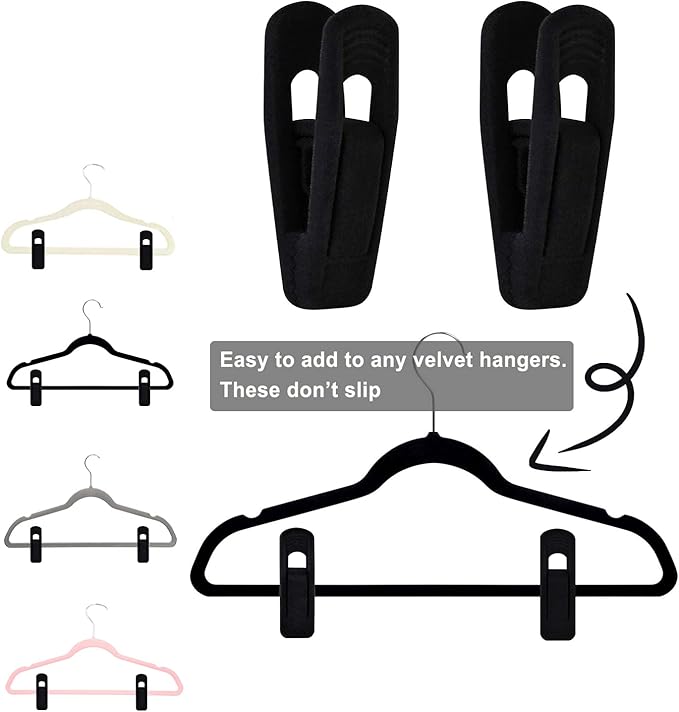 Black Velvet Hangers Clips 20 PCS, Non-Slip Velvet Clips for Suit Pant Skirt Hanger, Strong Finger Clips Perfect for Thin Flocking Hangers-NeatNest