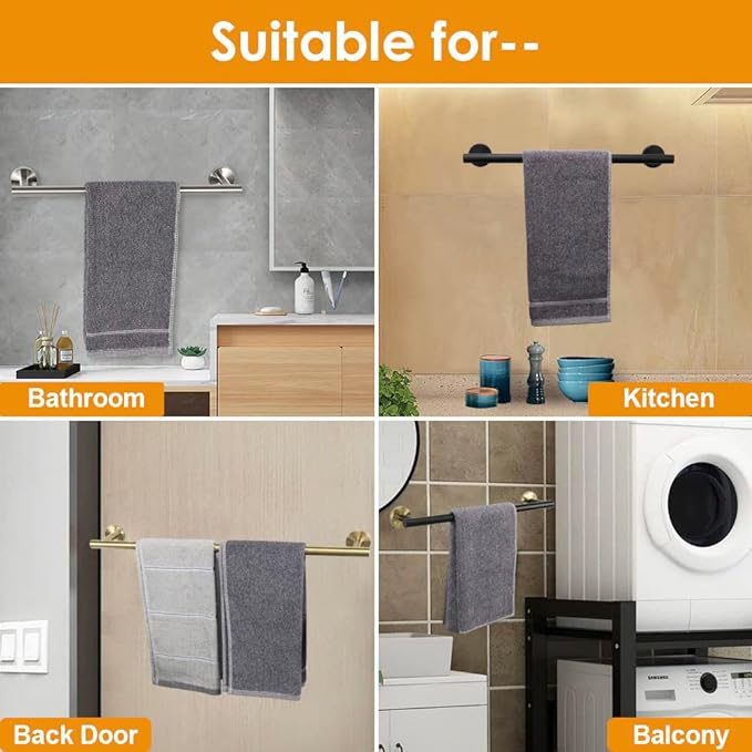 TocTen Bath Towel Bar - Thicken SUS304 Stainless Steel Bathroom Towel Holder, Towel Rod for Bathroom Heavy Duty Wall Mounted Towel Rack Hanger (24IN, Gold)