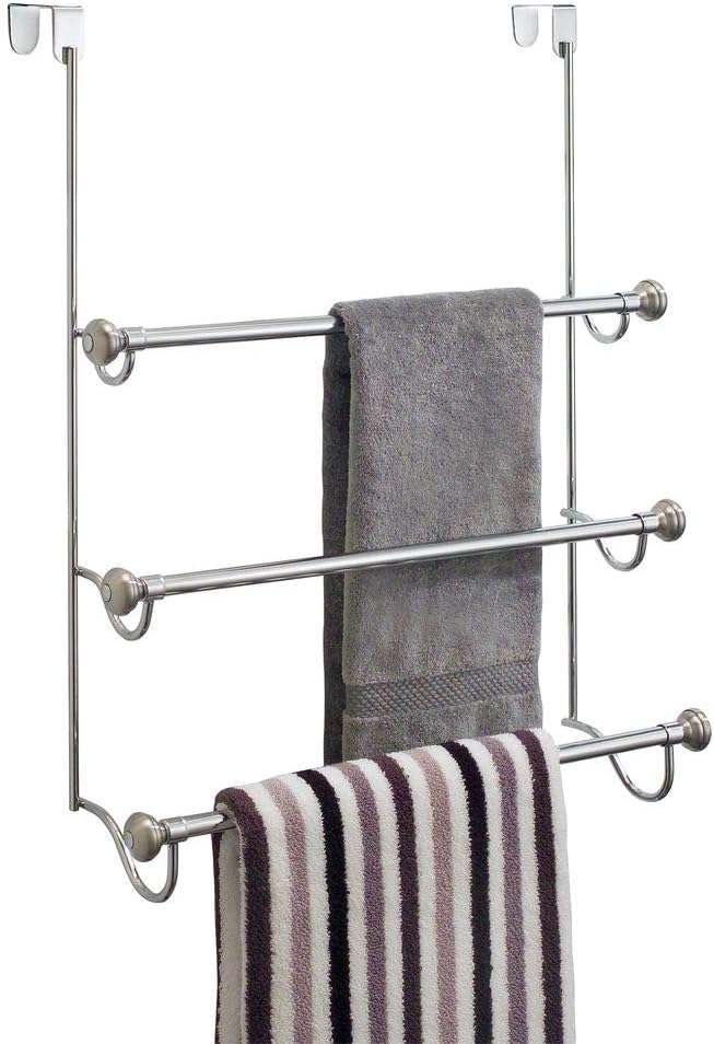 iDesign Over the Door Towel Rack, The York Collection, 1.5” x 7” x 22.8”, Brushed Nickel