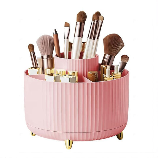 DASITON Large Capacity Makeup Brush Holder,360° Rotating Makeup Organizer,5 Slot Makeup Brushes Cup,for Vanity Decor,Bathroom Countertops,Desk Storage Container,Cosmetic Display cases(Pink)-NeatNest