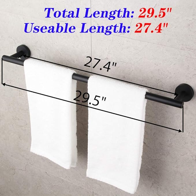 GERZWY Bathroom Towel Bar 30" Stainless Steel Towel Bar Matte Black Contemporary Style Wall Mount for Bath Kitchen AG1101C75-BK