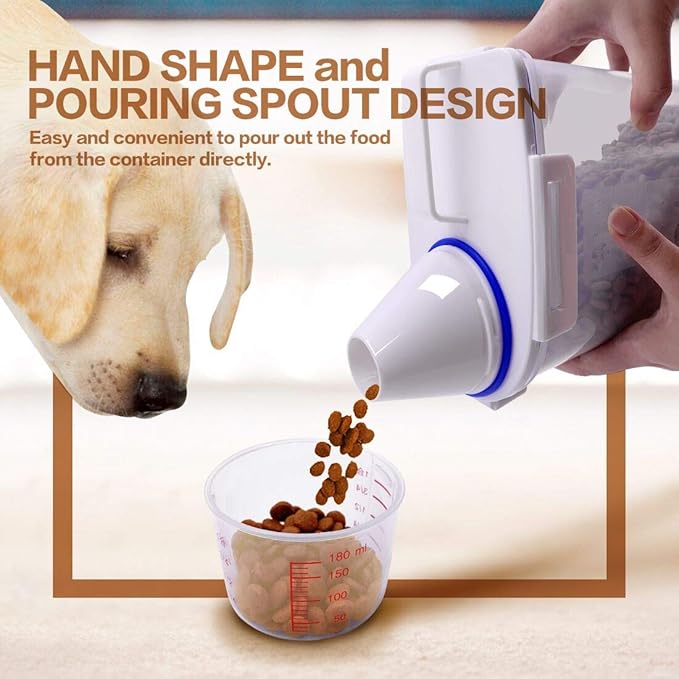 Dog Food Storage Container Small, Cat Food Storage Container Airtight Plastic Dispenser with Graduated Measuring Cup, Pourable Spout and Portable Collapsible Dog Bowl for Pet Food, Birds Seed-NeatNest