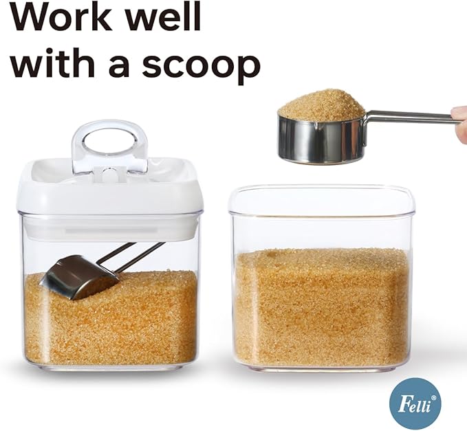 Felli Flip Tite Food Storage Container 5" LARGE Size Airtight Lid Lock Top, Stackable Kitchen Canister for Space Saving, Pantry Fridge Cupboard Organizer, Spice Seasoning Pet Treats Snack (1.1 qt)-NeatNest