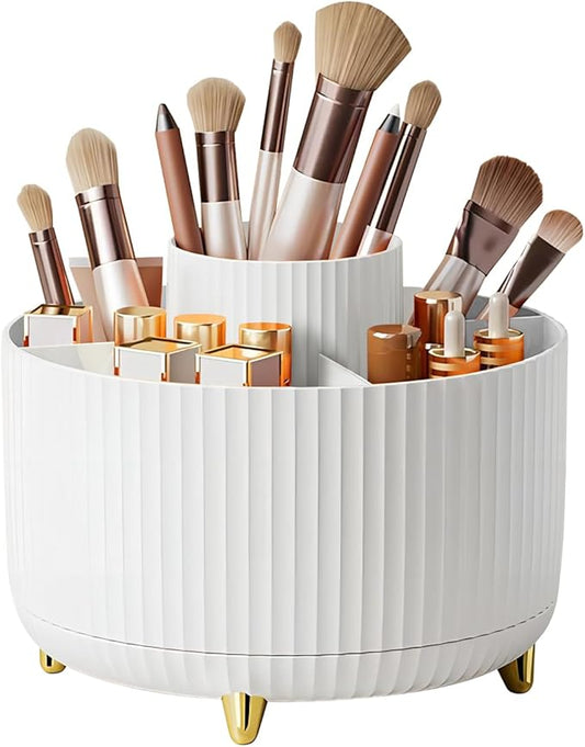DASITON Large Capacity Makeup Brush Holder,360° Rotating Makeup Organizer,5 Slot Makeup Brushes Cup,for Vanity Decor,Bathroom Countertops,Desk Storage Container,Cosmetic Display cases(White)-NeatNest