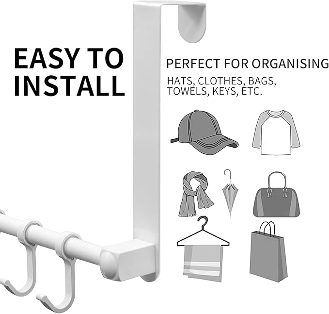 Over The Door Hooks Door Hanger, Moving 6-Hooks Over Door Coat Rack for Hanging, Aluminum Heavy Duty Door Organizer for Towel Robe Hat Bag, Behind Back of Door Bathroom (White)