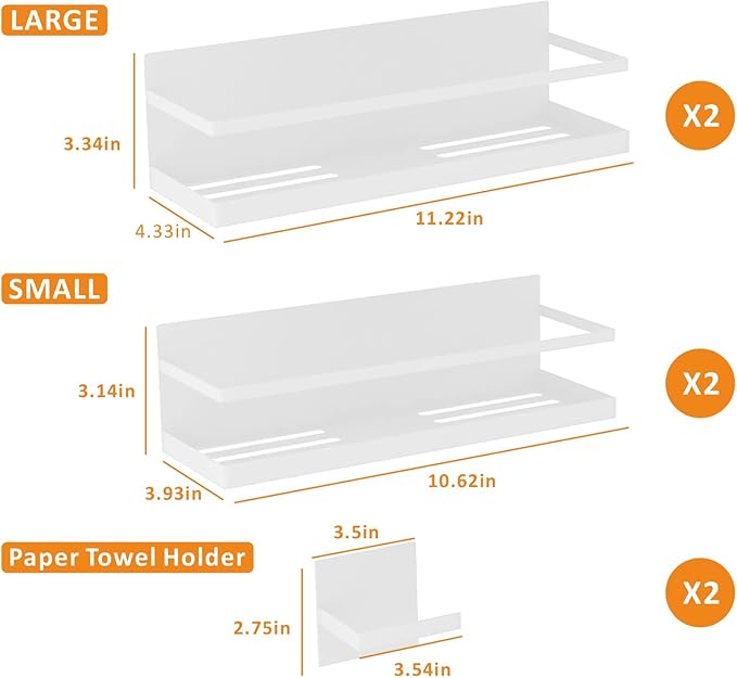 Magnetic Spice Rack for Refrigerator Magnetic Fridge Shelf for Kitchen Spice Organizer Magnetic Shelf for Fridge Space Saving White 2 Pack with Magnetic Paper Towel Holder