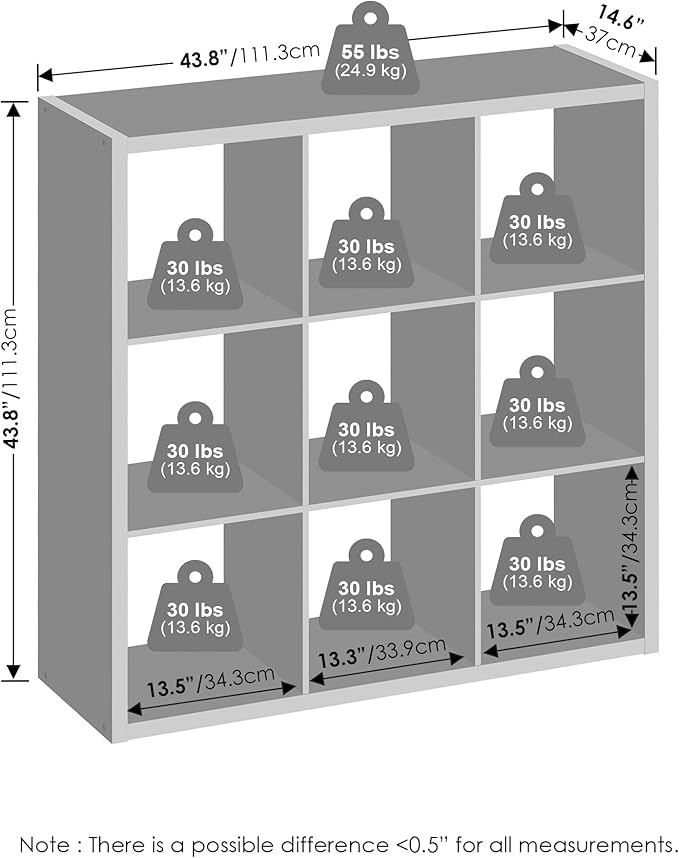 Furinno Cubic Open Back Multipurpose Clothing & Closet Storage Organizer Shelf, 9-Cube, Light Grey