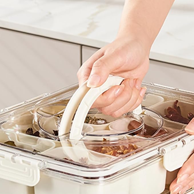 JOSUCLEN 2 Divided Serving Tray with Lid, Charcuterie Snack Box Container Portable, Fruit Storage Containers for Fridge, Travel Charcuterie Board with Lid