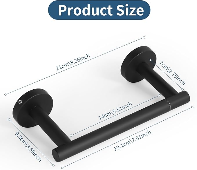 Newfun Matte Black Toilet Paper Holder, SUS 304 Stainless Steel Adjustable Double Post Pivoting Toilet Paper Roll Holder Wall Mount for Bathroom