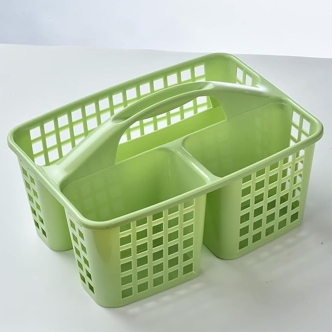 Portable Shower Caddy Basket,Convenient Cleaning Supplies Organizer with Compartments and Handle,Ideal for Bathroom, Bedroom, Kitchen, College Dorm,Garden,etc.12.4" x 7.4" x 5.1"green