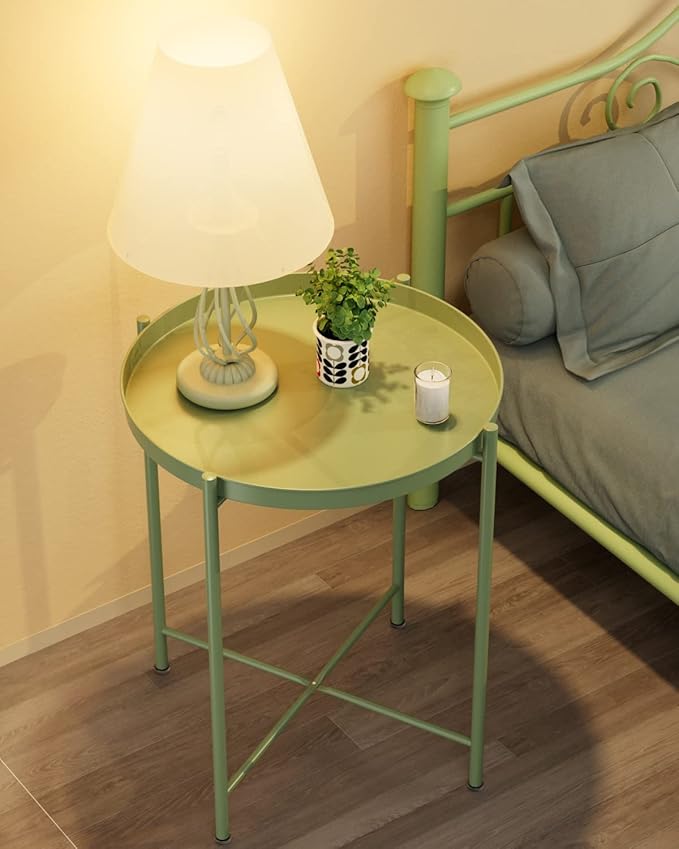 EKNITEY Small Side End Table - Metal Side Table Waterproof Small Sofa Coffee Side Tables Bedroom Indoor Outdoor with Removable Tray for Living Room Bedroom Balcony and Office-NeatNest