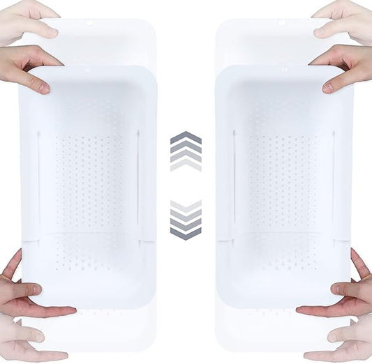 BLUE GINKGO Sink Colander Baskets - (Pack of 2) Wash Vegetables and Fruits, Drain Cooked Pasta and Dry Dishes - Extendable - New Home Kitchen Essentials (2 White)-NeatNest