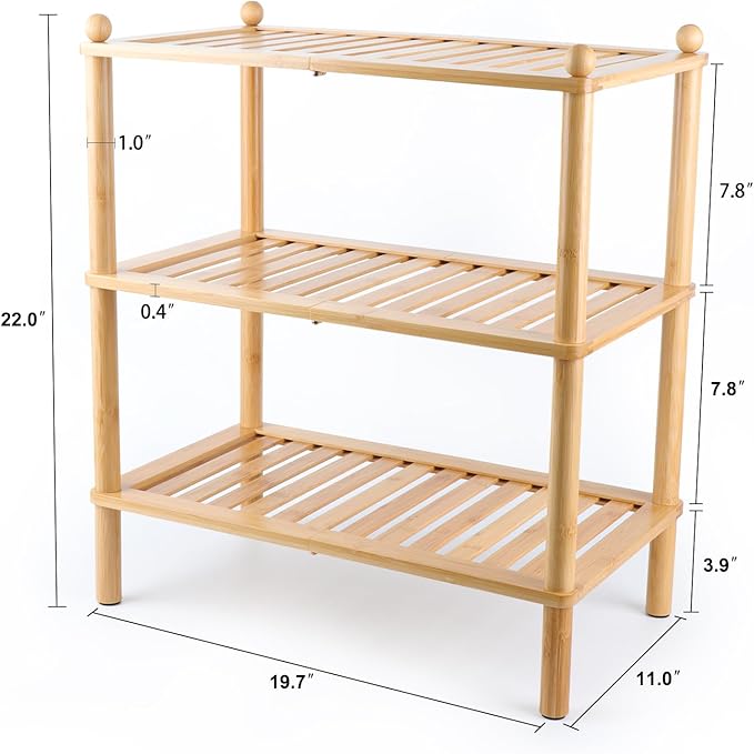 3-Tier Shoe Rack,Shoes Organizer,for Front Door Entrance, Free Standing Shelf Entryway and Closet Hallway, Small Space Stackable Bamboo Multifunctional Racks-NeatNest
