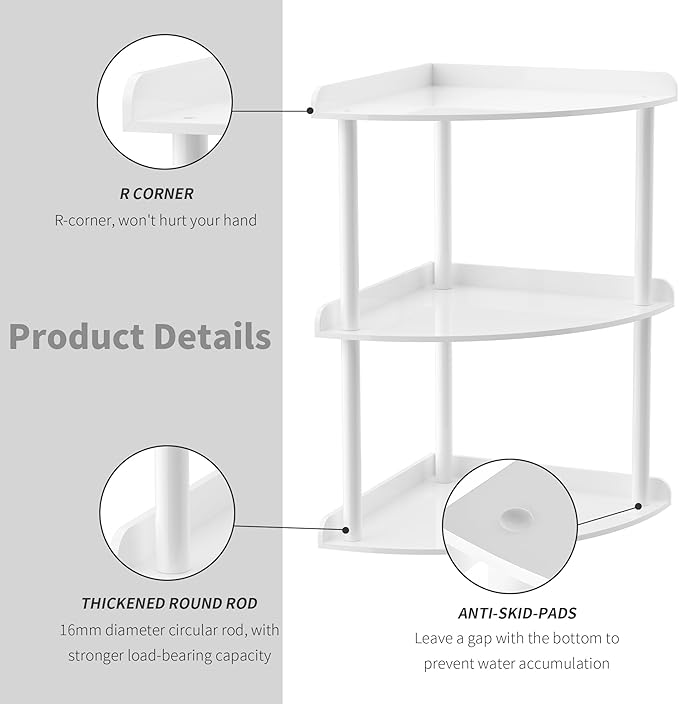 3 Tier Acrylic Corner Shelf Organizer Storage 9.5x9.5x15.7 Inch, White Countertop Corner Shelf for Bathroom, Kitchen, Bedroom, Office, Study Room-NeatNest