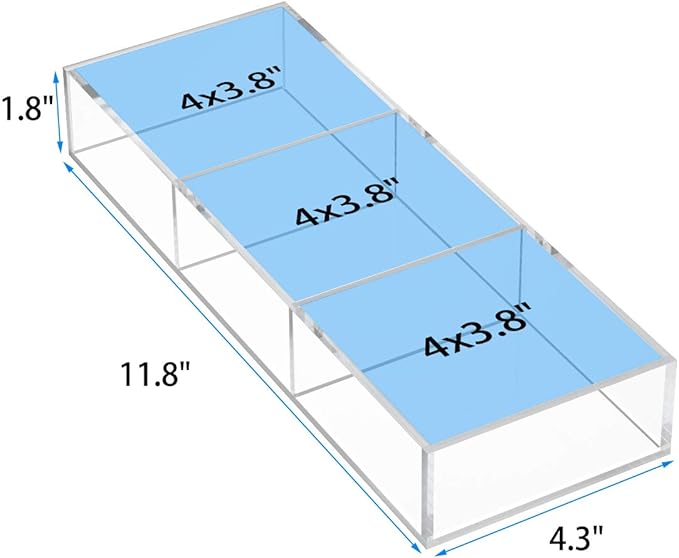 HIIMIEI 3 Section Clear Acrylic Drawer Organizer Tray, Office & Makeup Drawer Organizer (11.8x4.3 inch)-NeatNest