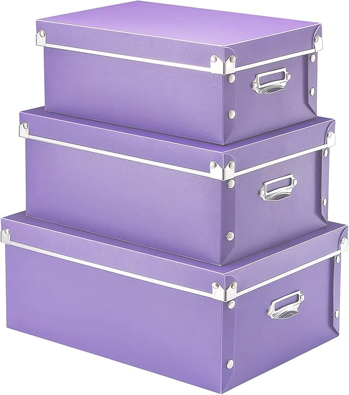 XUCHUN Purple Storage box, Office Storage File Boxes With Lids,Multiple Sizes Purple Foldable Plastic Storage Organizer for Clothes/Shoes/Office/Cosmetic-NeatNest
