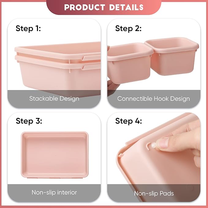 32 Pcs Desk Drawer Organizer Office Organization Tray Versatile Vanity Organizer with Nonslip Pads Makeup for Divider Drawer Storage Box Container for Kitchen Bedroom(Pink)