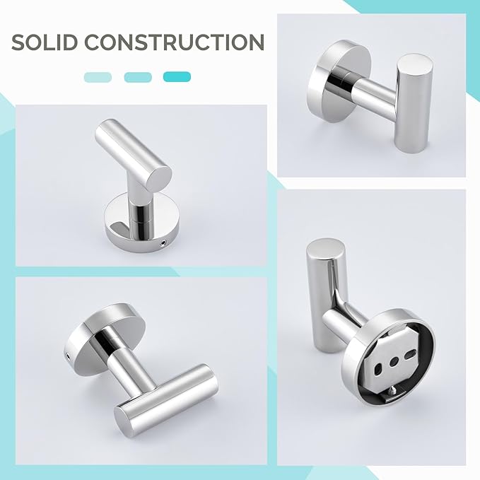 Bath Towel Hook 2 PCS, Angel Simple SUS304 Stainless Steel Kitchen Bathroom Towel Holder, Round Robe Hook Wall Mounted, Polished Chrome