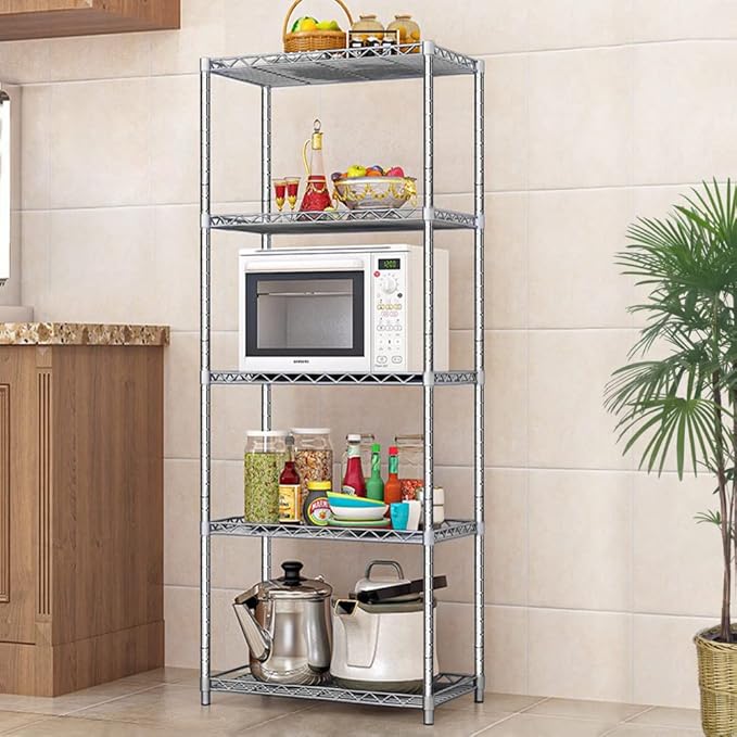 5 Tier Narrow Wire Shelving Unit with NSF Certified, Adjustable Metal Shelf, Tall Storage Shelves for Small Spaces, Laundry, Bathroom, Kitchen, Pantry, 18"D X 21.5"W X 71"H, Chrome