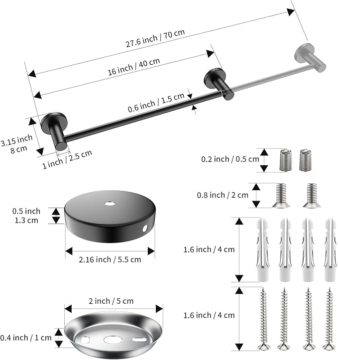 Adjustable Single Bath Towel Bar 16 to 27.6 Inch, ZUEXT Oil Rubbed Black Stainless Steel Towel Holder Hanger, Expandable Wall Mount Towel Rail for Bathroom Kitchen Washroom,1" Tube Towel Rail Racks