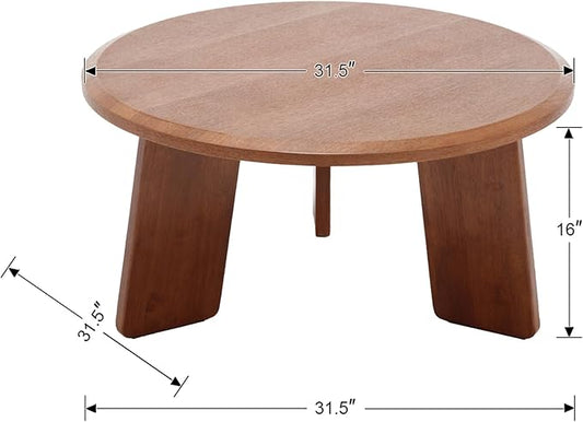chairus 32 Inches Round Coffee Table Solid Wood Side Table Cute Circle End Table for Living Room, Home Decor, Balcony, Walnut-NeatNest