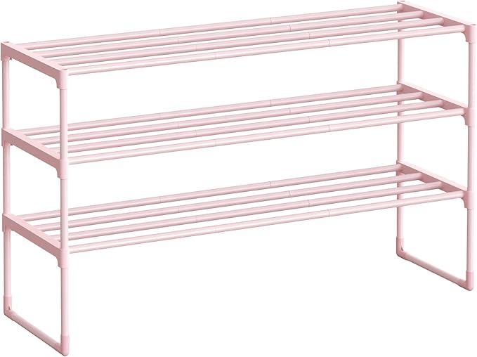 SONGMICS Shoe Rack, 3-Tier Shoe Organizer, Metal Storage Shelf, Upright or Upside Down, for 16-20 Pairs, Stackable, for Entryway, 11.8 x 36.2 x 21.7 Inches, Jelly Pink ULSA303S01-NeatNest