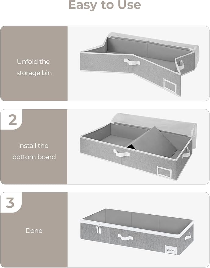 StorageWorks Under Bed Storage Containers with Handles and Label Holder, 2 Pack Ultra-thick Fabric Underbed Bins, Closet Organizer for Clothes, Blankets, Sweater-NeatNest