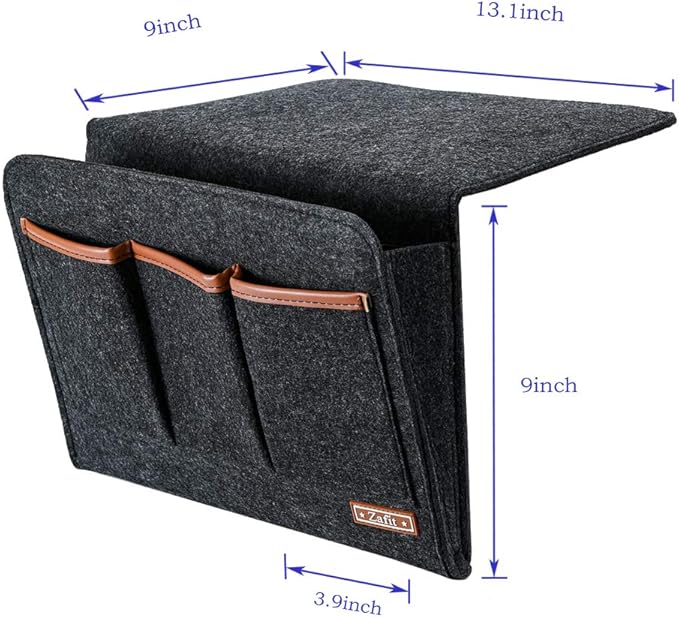 Bedside Caddy, Large Size Storage Organizer with 6 Pockets for Magazine, Remotes, Phone (13.4'' x 18.1'', Dark Grey)-NeatNest