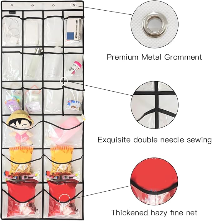 2 Pack Extra Large Hanging Crystal Clear Over Door Shoe Organizers, Closet Shoe Rack Organizer, 12+6 Pockets, 8 Hooks, White (59" x 21.6")-NeatNest