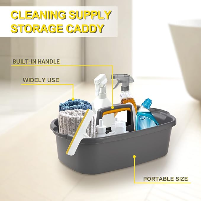 Cleaning Supplies Caddy Organizer with Handle Plastic Tool Storage Basket for Bathroom, Kitchen, Under Sink,2 Pack with 2Pack Microfiber Cleaning Cloths, Blue