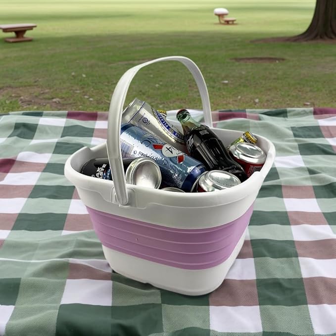 SAMMART 9.5L (2.5 Gallon) Collapsible Rectangular Handy Bucket (White/Pale Purple)-NeatNest