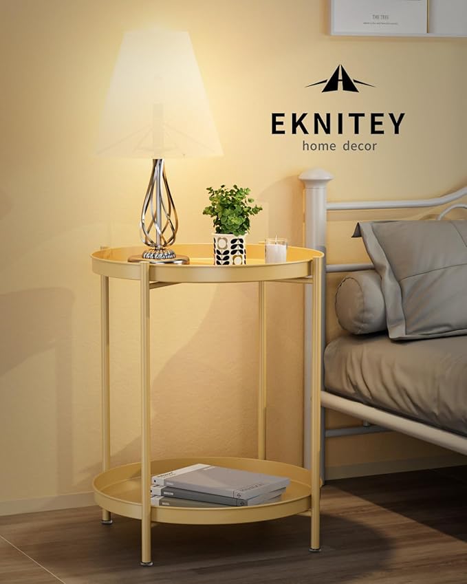 EKNITEY 2 Tier Side Table - Metal end Table Waterproof Small Sofa Coffee Side Tables Bedroom Indoor Outdoor with Removable Tray for Living Room Bedroom Balcony and Office-NeatNest
