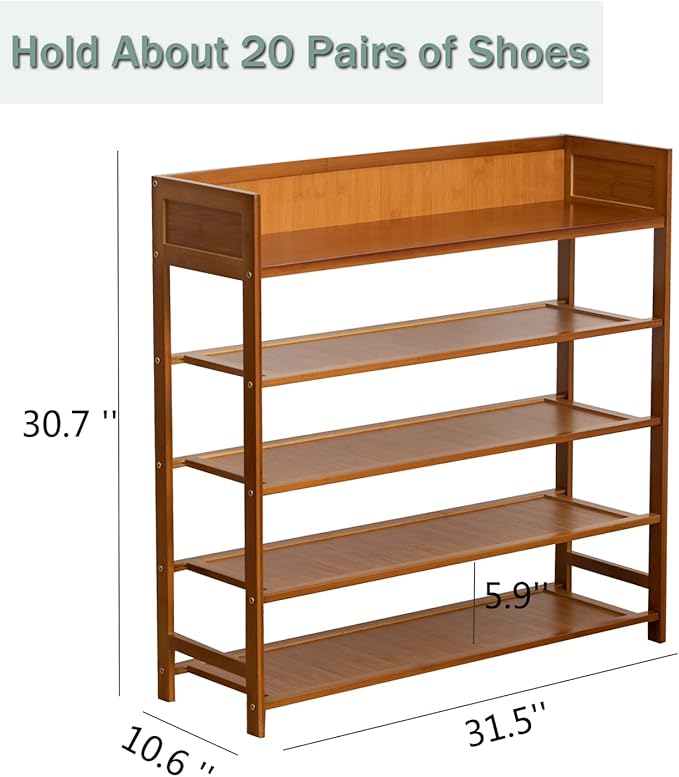 latifolia Shoe Rack, 5-Tier Bamboo Shoe Rack Organizer for Entryway, Brown(31.50''L)-NeatNest