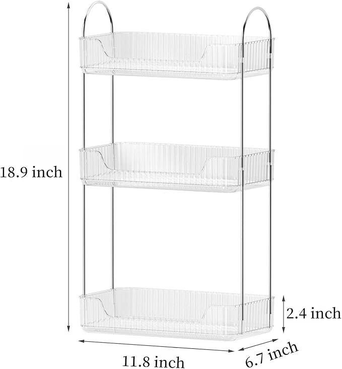 Bathroom Organizer Countertop, Vanity Trays, Skincare Makeup Organizer Shelf, Counter Shelf for Cosmetics, Toiletries, Lotions, Perfumes (3 Tiers, Clear)-NeatNest