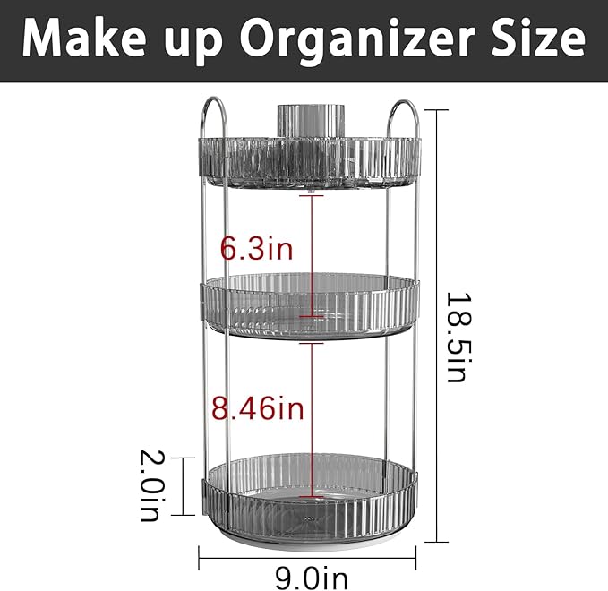 Rotating Makeup Organizer for Vanity, High-Capacity Skincare Clear Make Up Storage Perfume Organizers Cosmetic Dresser Organizer Countertop 360 Spinning (Gray, New-3 Tier)-NeatNest