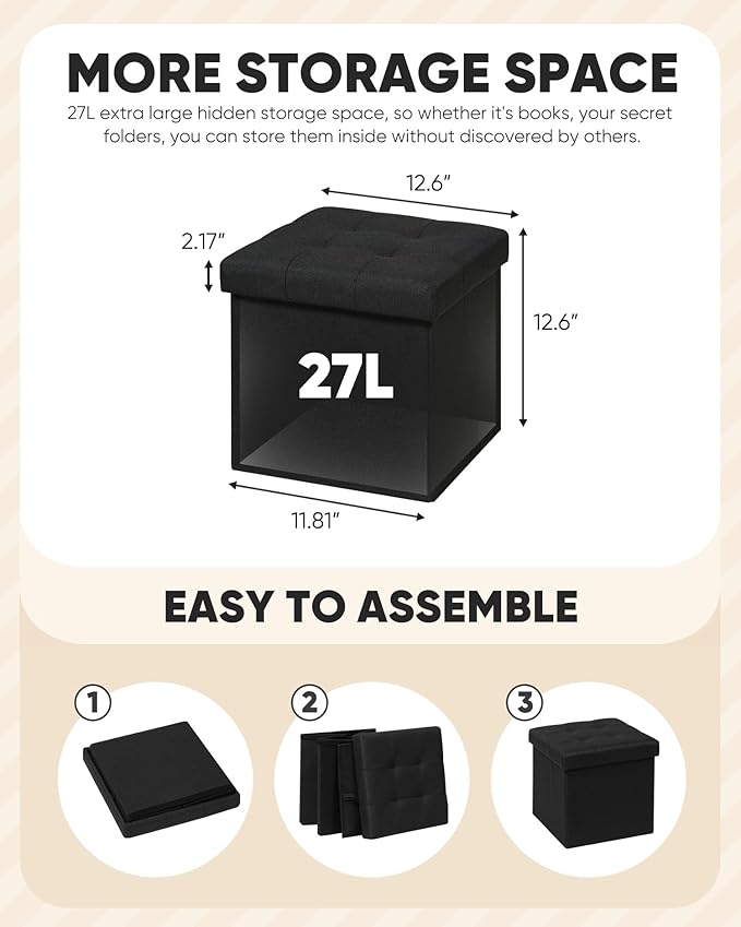 B FSOBEIIALEO Storage Ottoman Cube, Storage Chest Folding Ottomans Footrest for Living Room Seat, 12.6"X12.6"X12.6" (Linen Black)