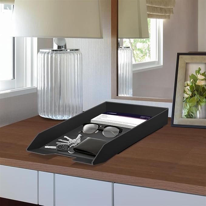 Acrimet Stackable Letter Tray Front Load, Letter Size, Plastic, Black Color, 1 Unit-NeatNest