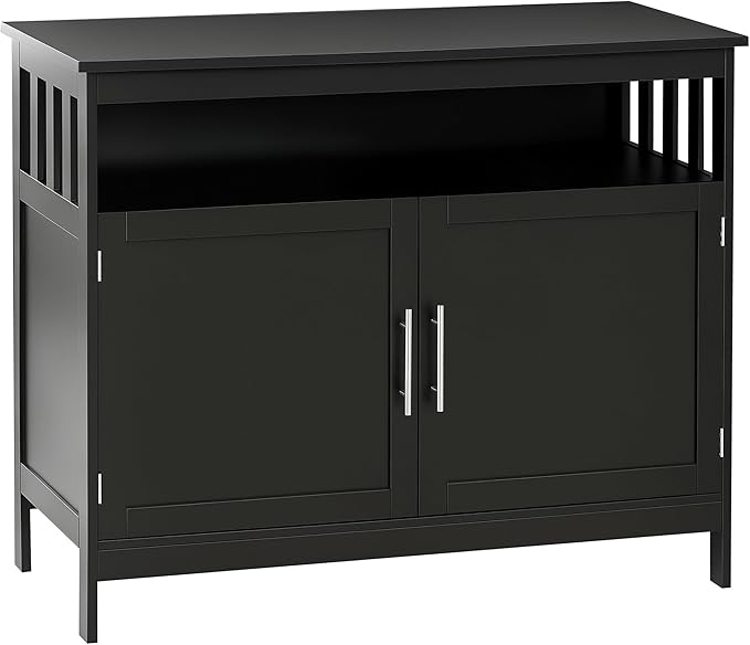 HOMCOM Sideboard Buffet Cabinet, Modern Coffee Bar Cabinet with 2-Level Shelf and Open Compartment, Black-NeatNest