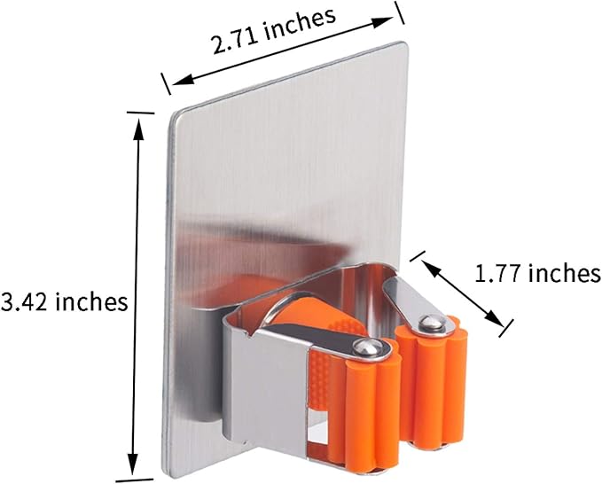 Broom and Mop Holder Wall Mounted, Stainless Steel Self-Adhesive Single Broom Hanger Hook,Organizer Rack for Kitchen Garage Closet Pantry Refrigerator,Rectangle - Orange (4 Pack)