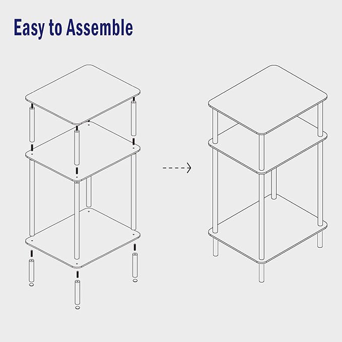 Tempered Glass Side Tables Set of 2 Acrylic End Table with 3 Storage Shelve transparent Bedside simplicity clear 3-Tier Nightstands small Spaces Office Bedroom Living Room Study Transparent ET-008TR3T