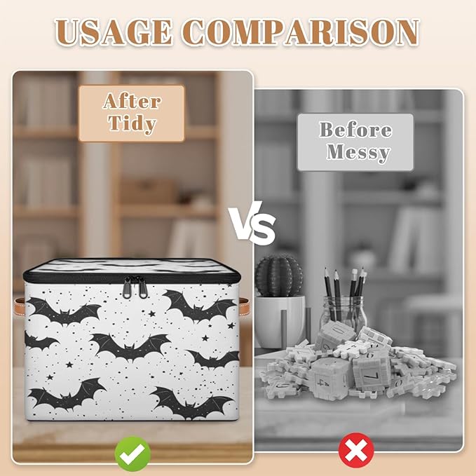 Bats Storage Bins with Lids, Halloween Fabric Storage Boxes with Zipper, Collapsible Decorative Closet Organizer Cube for Clothes,Organizing, Shelves-NeatNest